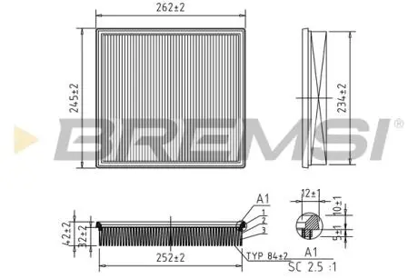 Фильтр воздушный (250x256x46) (с поролоном) Chevrolet Cruze Opel Astra J 1.4/1.6 BREMSI FA1049