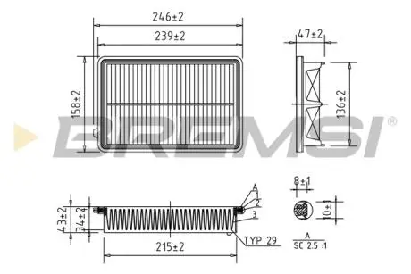 Фильтр воздушный (247x158x44) Honda CR-V IV (RM) 2.0 12- BREMSI FA1053