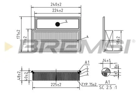 Фільтр повітряний Fiat Doblo 1.4 i 10-/Opel Combo 1.4 i 12- BREMSI FA1065