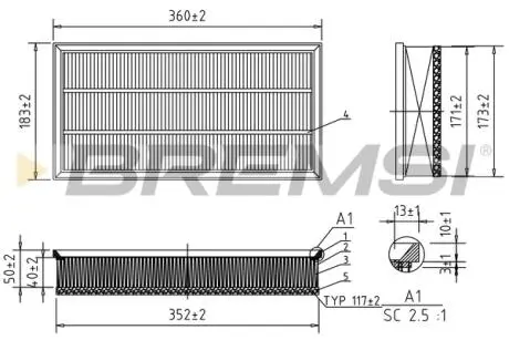 Фильтр воздушный VW Golf 1.6/1.8/1.9SDI/1.9TDI/2.0-16V 97- (с поролоном) (без карт. упак.) BREMSI FA1066