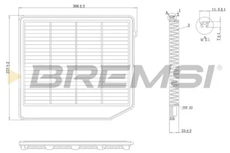 Фильтр воздушный (274x307x23) Suzuki SX4 (JY) Vitara (LY) 1.4 T 15- BREMSI FA1075 (фото 1)