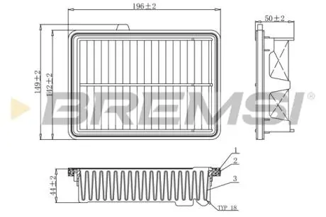 Фильтр воздушный (197x149x49) Honda Fit III HR-V II Jazz IV 1.3/1.5 15- (USA) BREMSI FA1079