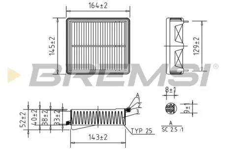 Фильтр воздушный (168x146x53) Honda Jazz II (GD) 1.2/1.3 iDSi 02-08 BREMSI FA1135