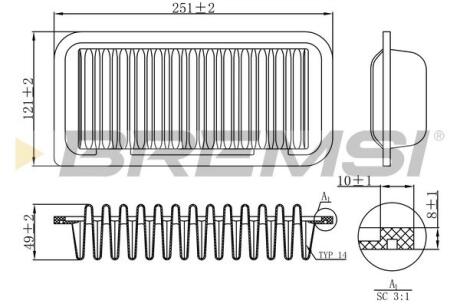 Фильтр воздушный (249x120x54) Daihatsu Great Wall Subaru Toyota 99- BREMSI FA1147