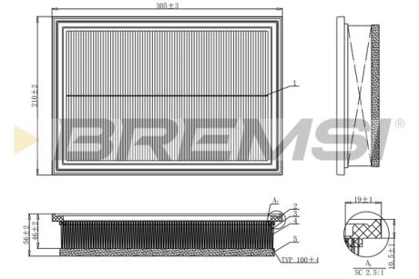 Фильтр воздушный VW Sharan/Seat Alhambra 96-10 (с поролоном) BREMSI FA1158