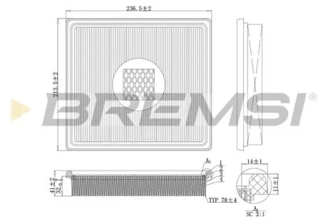 Фильтр воздушный (238x215x42) Chrysler Dodge Lancia VW 2.0-3.8 00- BREMSI FA1163