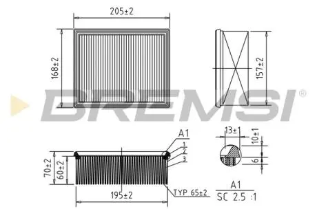 Фильтр воздушный (207x169x79.5) Berlingo Partner 1.9/2.0 D/HDI 96-15 BREMSI FA1164
