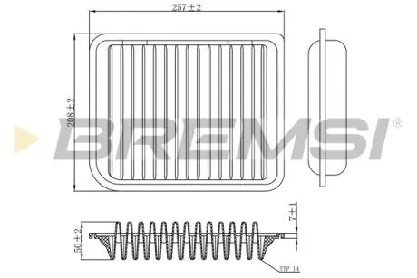 Фильтр воздушный (258x206x51) Citroen C4 Mitsubishi ASX Lancer Outlander 1.6-3.0 BREMSI FA1186