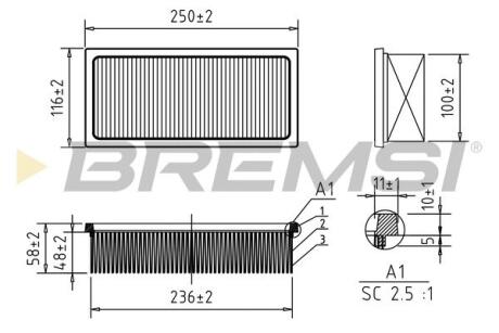 Фільтр повітряний Smart Forfour 1.1-1.5 i 04-06/Mitsubishi Colt 1.1-1.5 i 04-12 BREMSI FA1187 (фото 1)