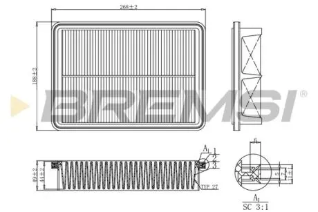 Фільтр повітряний Hyundai H-1 II 2.4 i 2.5 CRDi/TDCi 07- BREMSI FA1192