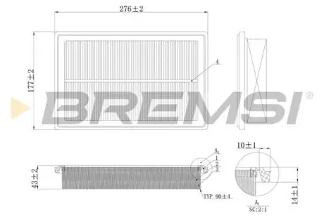 Фільтр повітряний MB E-class (W212)/C-class (W205) 1.6/2.0i 13- (M274) BREMSI FA1206