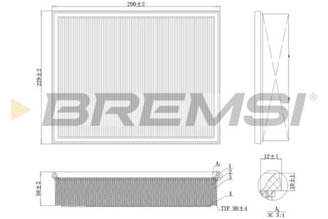 Фільтр повітряний Jeep Cherokee/Dodge Nitro 2.8CRD/3.7 08-13 BREMSI FA1225
