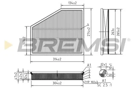 Фильтр воздушный BMW 5 (E60/E61) BMW 6 (E63/E64) 2.0d/3.5d 04-10 BREMSI FA1228