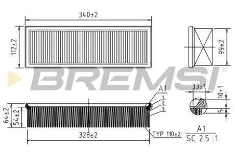 Фільтр повітряний BMW 5 (F10/F11)/X3(F25)/X4(F26)/X5(F15) 2.0 D 10-17 BREMSI FA1234