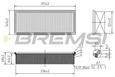 Фільтр повітряний Citroen C5/Peugeot 407 2.2 06- BREMSI FA1236