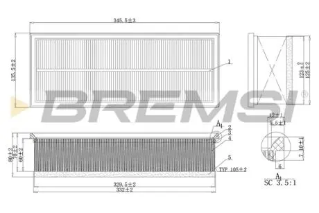 Фільтр повітряний VW Caddy 1.9TDI 03- (з поролоном) BREMSI FA1237