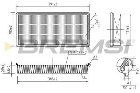 Фильтр воздушный (с поролоном) VAG 3.0-4.2 FSI/TDI 02-18 BREMSI FA1239