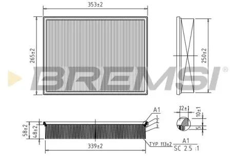 Фильтр воздушный (355x265x58) MB Sprinter VW Crafter 06- BREMSI FA1246