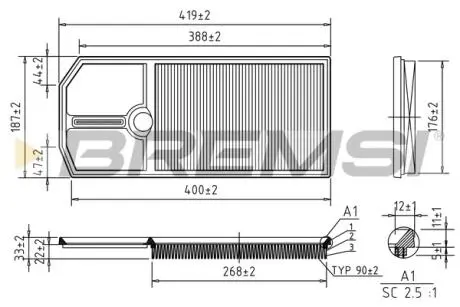 Фільтр повітряний VW Golf IV 1.4-1.6 BREMSI FA1258
