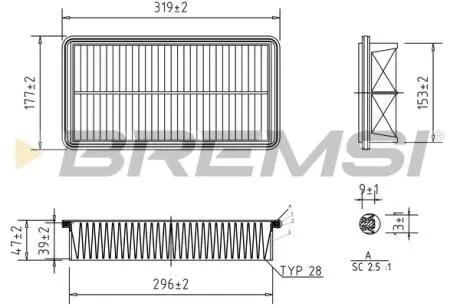 Фильтр воздушный Mazda 6 02- BREMSI FA1267