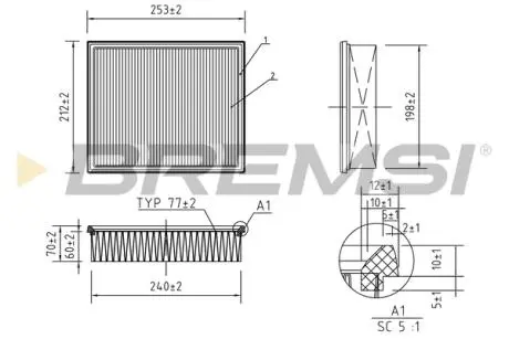 Фільтр повітряний VW Passat B5/Audi A6 2.5 TDI 97-05/A4 2.5 TDI 97-01 BREMSI FA1381