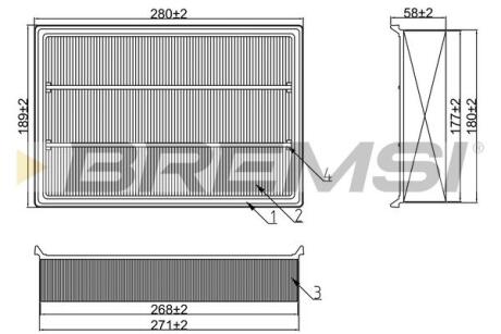 Фильтр воздушный (278x189x44.3) Ford Focus II Volvo C30 S40 V50 1.6-2.0 05- BREMSI FA1391