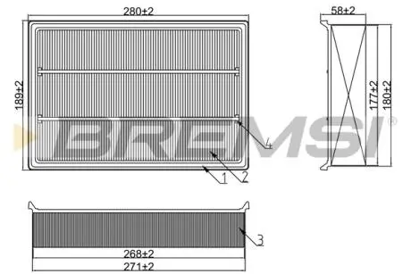 Фильтр воздушный (278x189x44.3) Ford Focus II Volvo C30 S40 V50 1.6-2.0 05- BREMSI FA1391