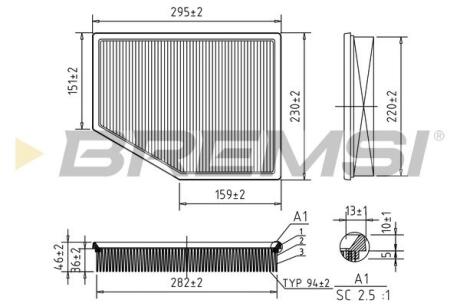 Фильтр воздушный BMW 5 (E60/E61)/6 (E63/E64) 2.0-3.0i 03-10 (N52/N53/M54) BREMSI FA1570