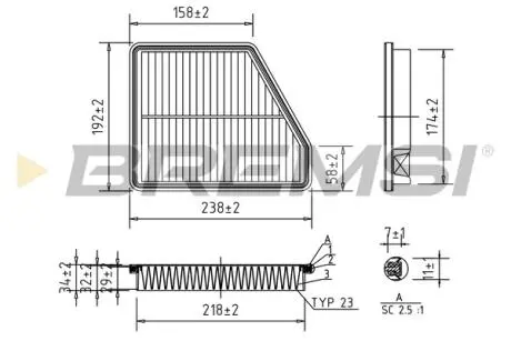 Фильтр воздушный (241x192x34) Hyundai Matrix (FC) 1.5 CRDi / 1.6 / 1.8 01-10 BREMSI FA1572
