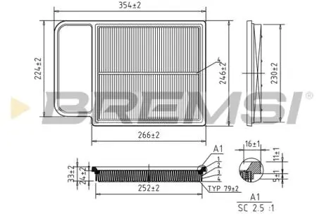 Фильтр воздушный (358x245x30) Skoda Fabia I VW Polo 1.2 01-07 BREMSI FA1634