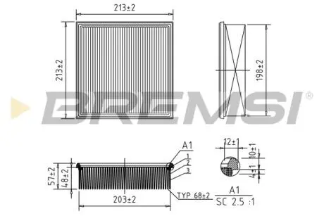 Фільтр повітряний VW T2 -92/ Audi 100 -90/Lada 2110-2112/Kalina 04- BREMSI FA1641