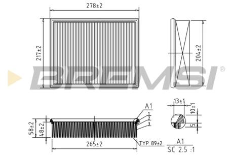Фильтр воздушный VW T4 2.0-2.8 i/1.9-2.5 D 96-03 (с поролоном) BREMSI FA1651