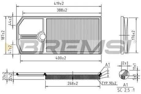 Фільтр повітряний VW Caddy 1.4 00-04 BREMSI FA1668