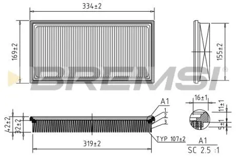 Фільтр повітряний Kia Cerato/Shuma 1.6/1.8i 01-04 BREMSI FA1678