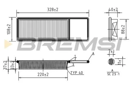Фильтр воздушный (332x109x41) Honda City IV Jazz II (GD) 1.2-1.5 02-08 BREMSI FA1705