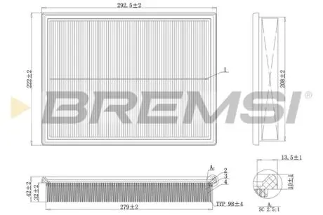 Фильтр воздушный (298x224x41.9) Opel Astra G Zafira 2.2 16V 00-12 BREMSI FA2105