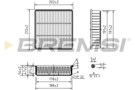 Фільтр повітряний Mitsubishi Colt 1.3/1.6 96-04/Lancer 1.3-2.0 96-08/Outlander 2.0/2.4 16V 03-07 BREMSI FA2291