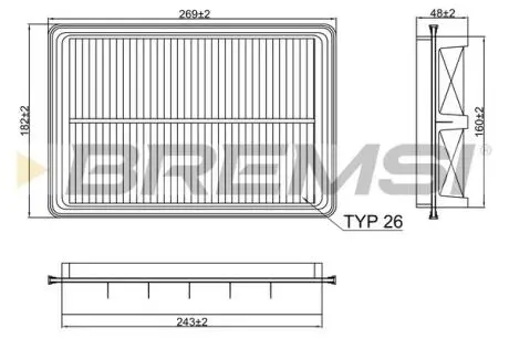 Фильтр воздушный (270x180x49) Hyundai Grandeur NF V Sonata VI 06-14 BREMSI FA2394