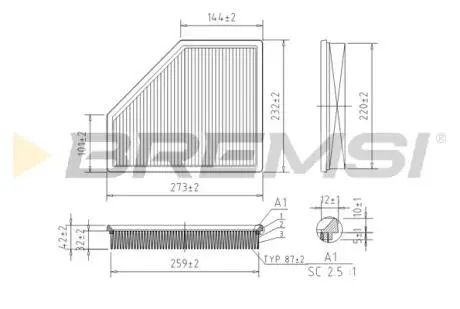 Фільтр повітряний BMW 3 (G20/G80/G28) 18- B47/B57 BREMSI FA2396