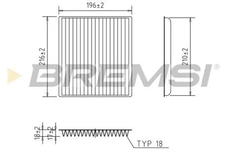 Фільтр салону Toyota Rav4 00-/Yaris 99- (195x215) BREMSI FC0089