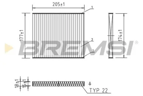 Фільтр салону Fiat Panda 1.1-1.4 JTD 95-/Ford Ka 1.2/1.3 TDCi 08-16 (вугільний) BREMSI FC0162C