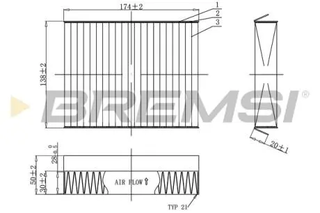 Фільтр салону Alfa Romeo 147/156/GT 01-10 (вугільний) (к-кт 2шт.) BREMSI FC0490C