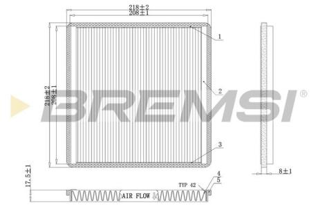 Фільтр салону Toyota Land Cruiser/Yaris 99- (216x215) BREMSI FC0500 (фото 1)