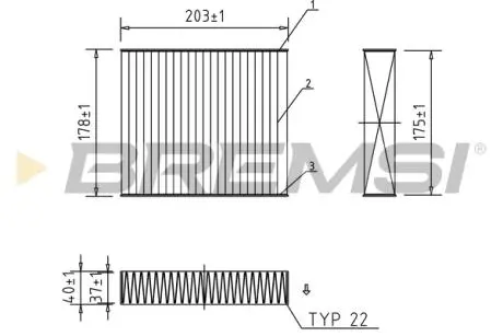Фильтр салона (203x178x40) (угольный) Mitsubishi Colt 04-12 Smart 03-06 BREMSI FC0890C