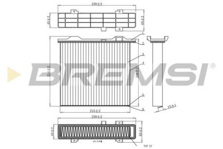 Фильтр салона (242x214x67.5) (угольный) Mitsubishi Pajero 2.4-3.8 90- BREMSI FC0911C