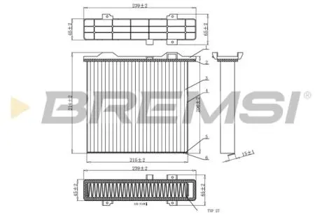 Фильтр салона (242x214x67.5) (угольный) Mitsubishi Pajero 2.4-3.8 90- BREMSI FC0911C