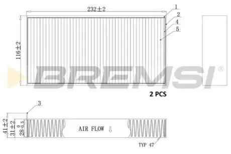 Фільтр салону BMW 1 (F40)/X2 (F39) 18-/2 (F44-F46)/X1 (F48)/i3 (I01)/Mini Couper 16- (к-кт 2 шт) BREMSI FC0914