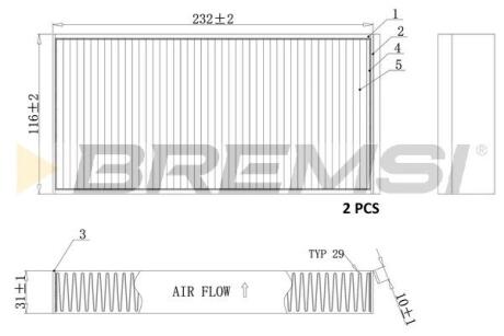 Фільтр салону BMW X1 14-/X2 (F39) 17-/I3 13- (вугільний) (к-кт 2 шт) BREMSI FC0914A (фото 1)