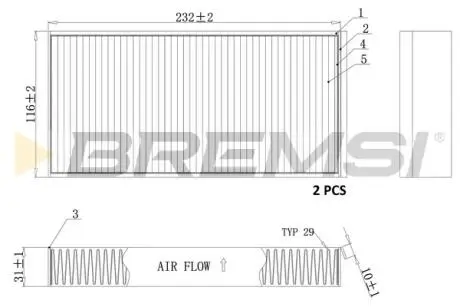 Фільтр салону BMW X1 14-/X2 (F39) 17-/I3 13- (вугільний) (к-кт 2 шт) BREMSI FC0914A