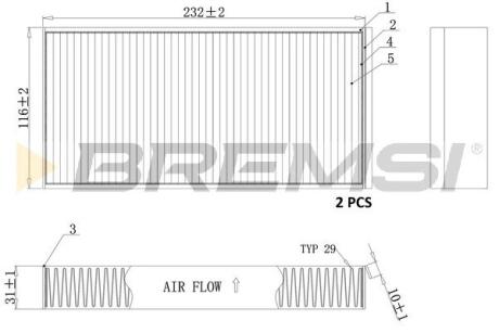 Фільтр салону BMW 2 (F44/F45/F46) 14-16/X1 (F48) 15-16/i3 (I01)/Mini Mini 13-16 (к-кт 2шт) (вугільний) BREMSI FC0914C (фото 1)